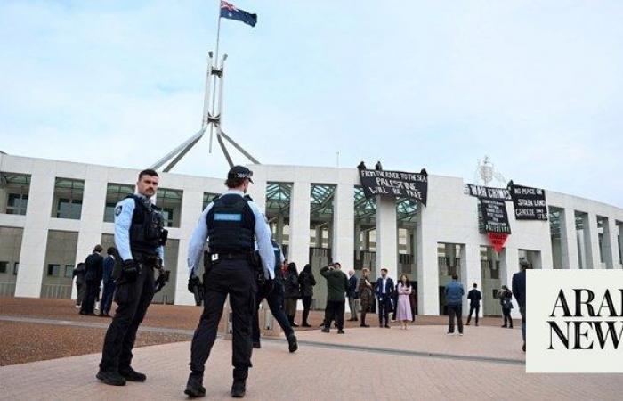 Pro Palestine protesters scale roof of Australia’s Parliament