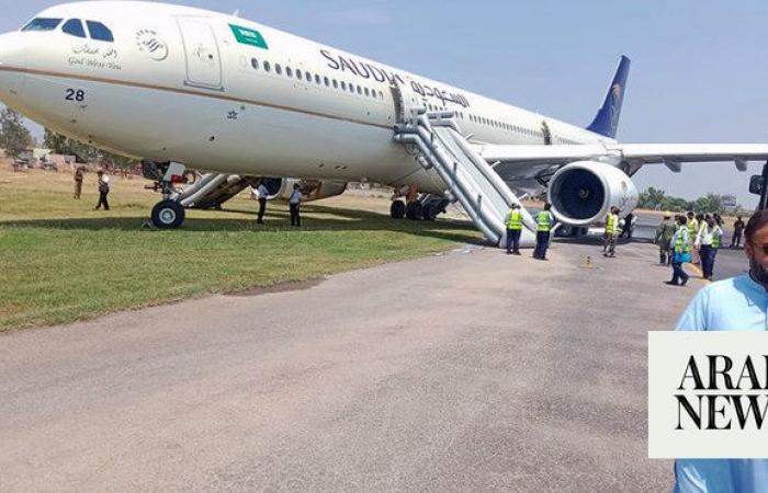 Saudi Airlines flight’s landing gear catches fire at Peshawar airport, prompting emergency response