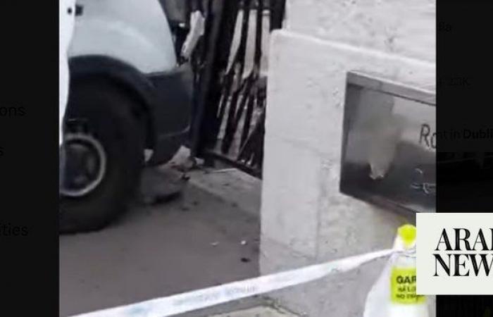 Van driver arrested after crashing into gates outside Irish prime minister’s office in Dublin
