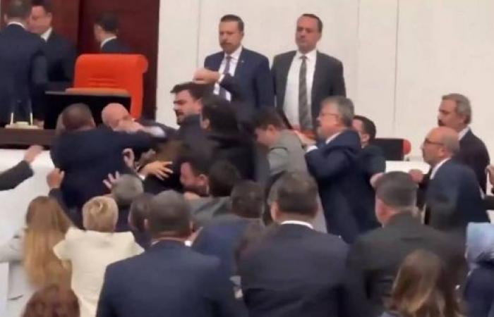 Turkish MPs draw blood in brawl during debate on jailed colleague