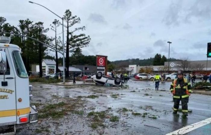 Tornado strikes northern California, injuring four and flipping cars