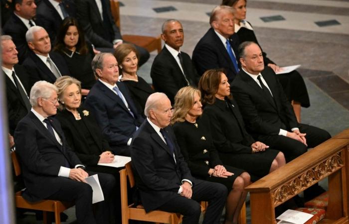 Jimmy Carter briefly unites US as presidents attend funeral