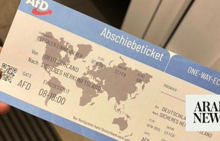 Germany's far-right AfD sends out mock plane tickets for migrants