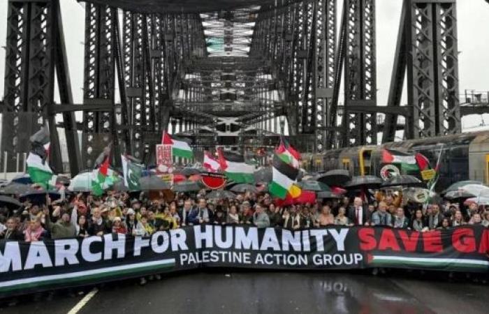 Tens of thousands march across Sydney Harbour Bridge in pro-Palestine rally