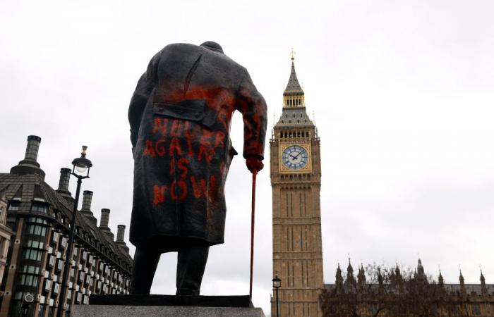 UK police arrest man after Churchill statue defaced with pro-Palestinian graffiti