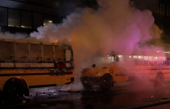 World Cup shuttle bus set alight, teen shot as chaotic celebrations erupt in Manhattan after Knicks win in NBA Finals