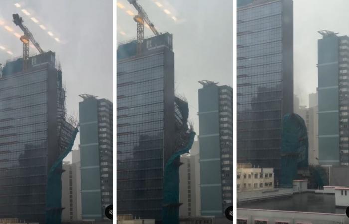 High-rise scaffolding collapses and hundreds of flights are cancelled as Typhoon Noul nears Hong Kong (VIDEO)