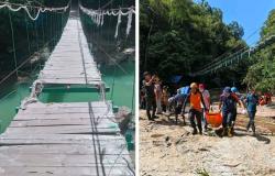 Two Austrian tourists die after suspension bridge collapses at Indonesian waterfall