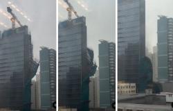 High-rise scaffolding collapses and hundreds of flights are cancelled as Typhoon Noul nears Hong Kong (VIDEO)